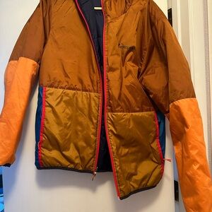 Cotopaxi Orange and Brown Reversible Hooded Jacket